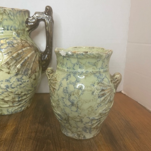 Antique Vintage Roseville Pottery Cornelian 3 Pieces Large Pitcher-Cup-Vase - Picture 6 of 12